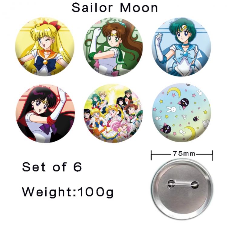 sailormoon Anime tinplate laser iron badge badge badge 75mm  a set of 6