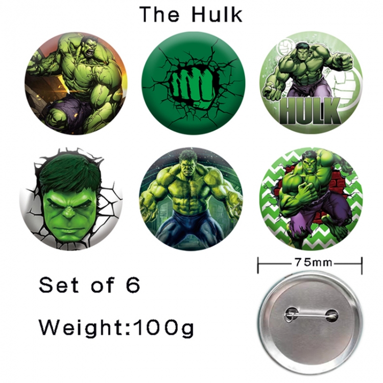 The Hulk Anime tinplate laser iron badge badge badge 75mm  a set of 6