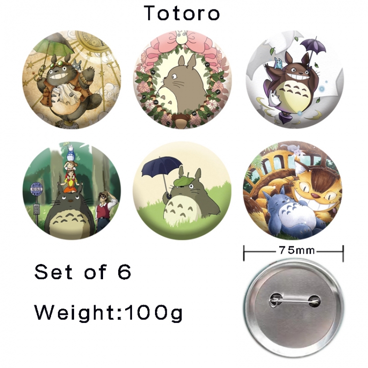 TOTORO Anime tinplate laser iron badge badge badge 75mm  a set of 6