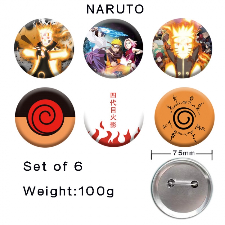 Naruto Anime tinplate laser iron badge badge badge 75mm  a set of 6