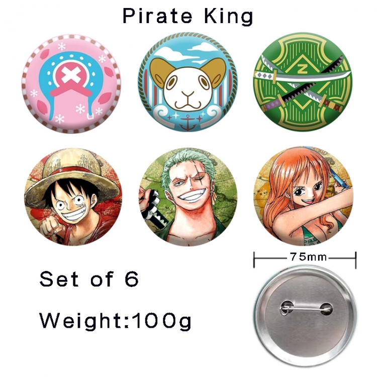 One Piece Anime tinplate laser iron badge badge badge 75mm  a set of 6