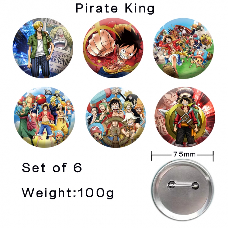 One Piece Anime tinplate laser iron badge badge badge 75mm  a set of 6