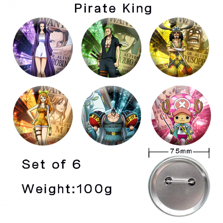 One Piece Anime tinplate laser iron badge badge badge 75mm  a set of 6