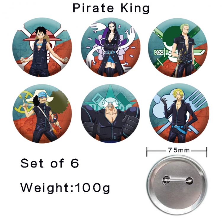 One Piece Anime tinplate laser iron badge badge badge 75mm  a set of 6