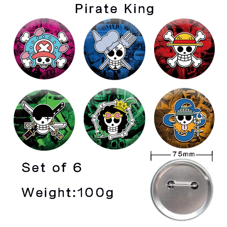 One Piece Anime tinplate laser iron badge badge badge 75mm  a set of 6