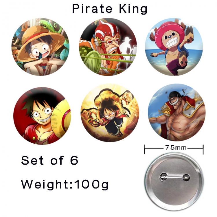 One Piece Anime tinplate laser iron badge badge badge 75mm  a set of 6