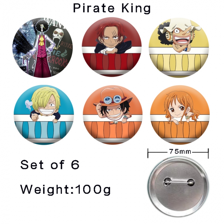 One Piece Anime tinplate laser iron badge badge badge 75mm  a set of 6