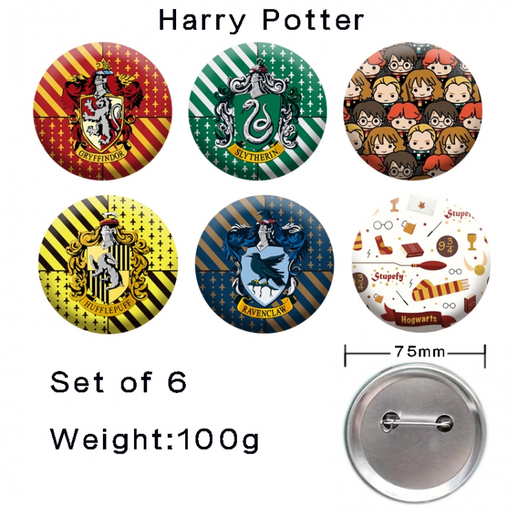 Harry Potter Anime tinplate laser iron badge badge badge 75mm  a set of 6