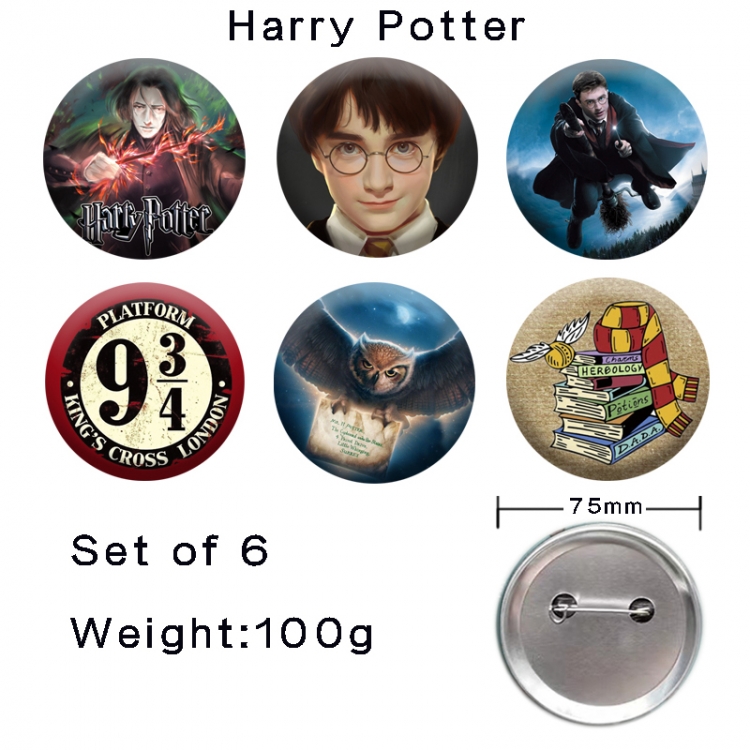 Harry Potter Anime tinplate laser iron badge badge badge 75mm  a set of 6