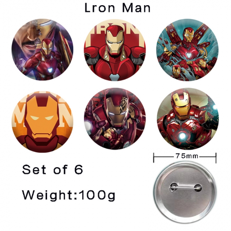Iron Man Anime tinplate laser iron badge badge badge 75mm  a set of 6