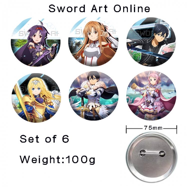 Sword Art Online Anime tinplate laser iron badge badge badge 75mm  a set of 6