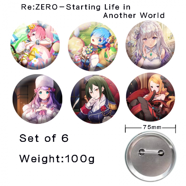 Re:Zero kara Hajimeru Isekai Seikatsu Anime tinplate laser iron badge badge badge 75mm  a set of 6