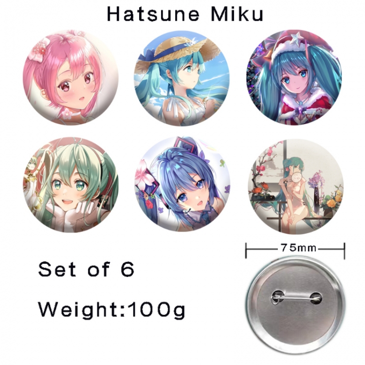 Hatsune Miku Anime tinplate laser iron badge badge badge 75mm  a set of 6
