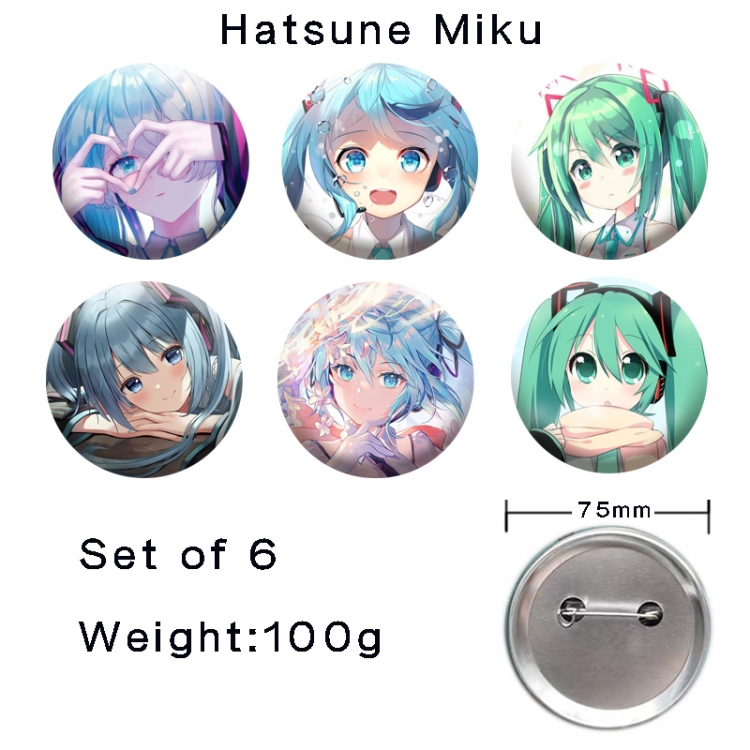 Hatsune Miku Anime tinplate laser iron badge badge badge 75mm  a set of 6