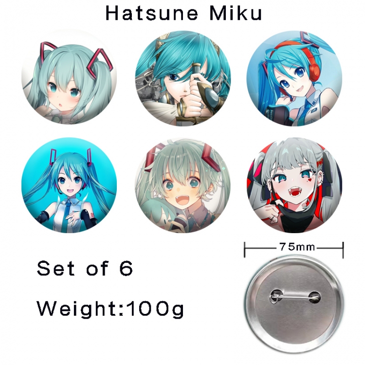 Hatsune Miku Anime tinplate laser iron badge badge badge 75mm  a set of 6