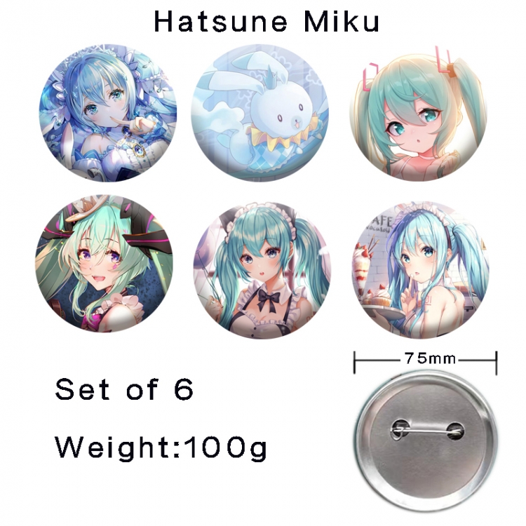 Hatsune Miku Anime tinplate laser iron badge badge badge 75mm  a set of 6