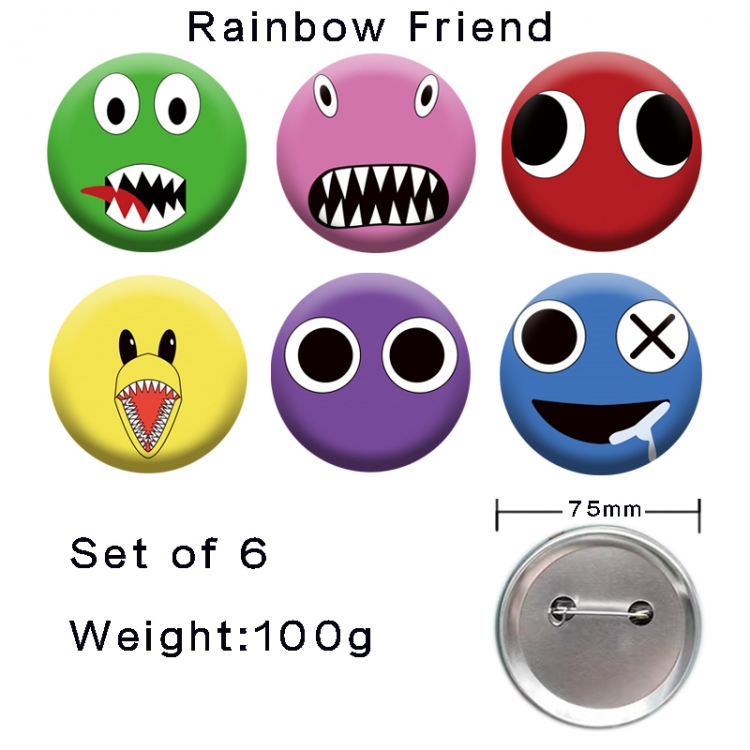 Rainbow Friend Anime tinplate laser iron badge badge badge 75mm  a set of 6