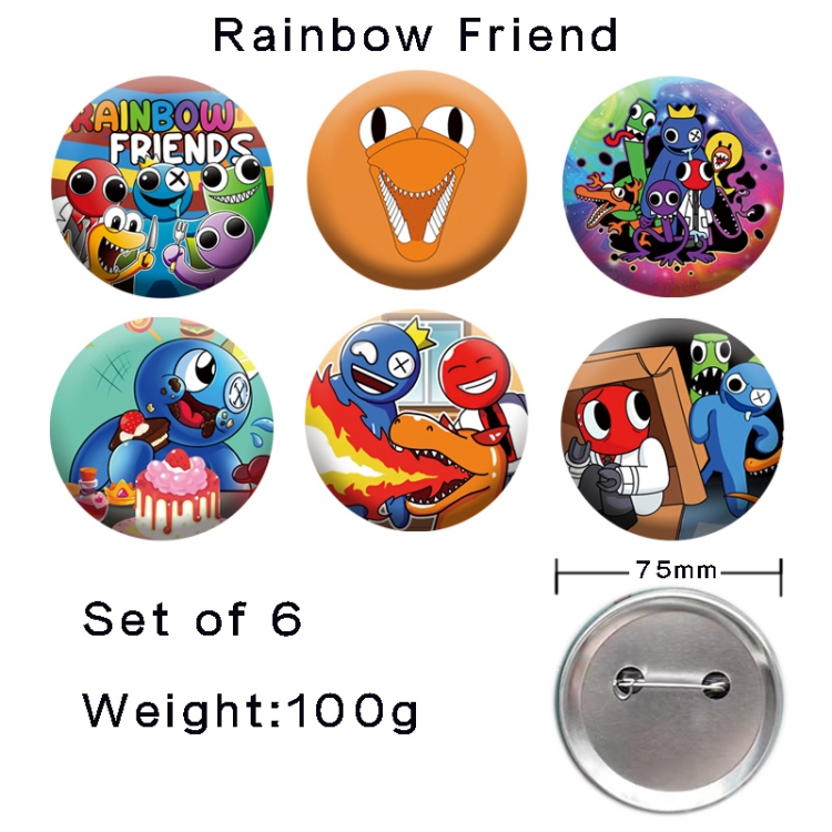 Rainbow Friend Anime tinplate laser iron badge badge badge 75mm  a set of 6