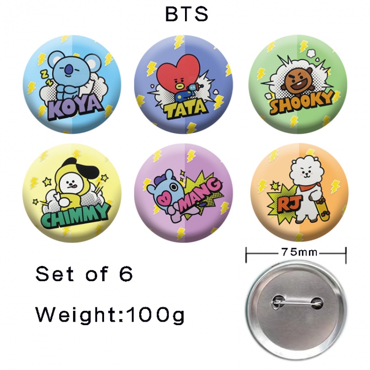 BTS Anime tinplate laser iron badge badge badge 75mm  a set of 6