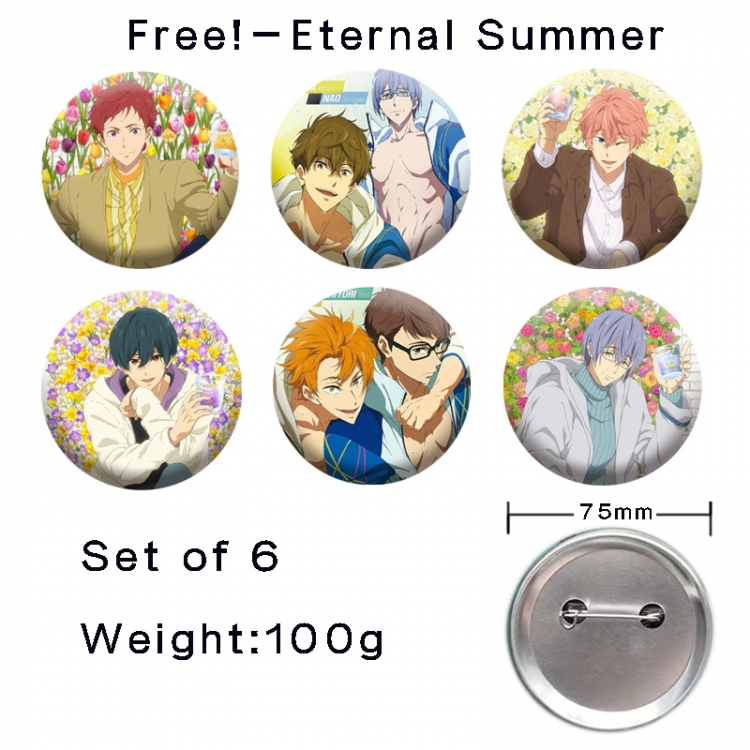 Free! Anime tinplate laser iron badge badge badge 75mm  a set of 6