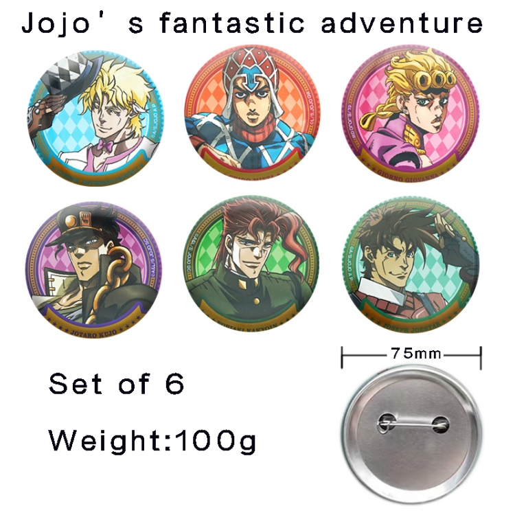 JoJos Bizarre Adventure Anime tinplate laser iron badge badge badge 75mm  a set of 6