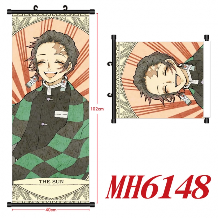Demon Slayer Kimets Anime black Plastic rod Cloth painting Wall Scroll 40X102CM  MH6148