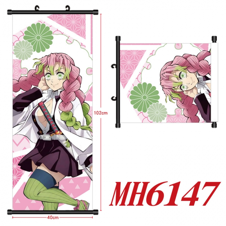 Demon Slayer Kimets Anime black Plastic rod Cloth painting Wall Scroll 40X102CM MH6147