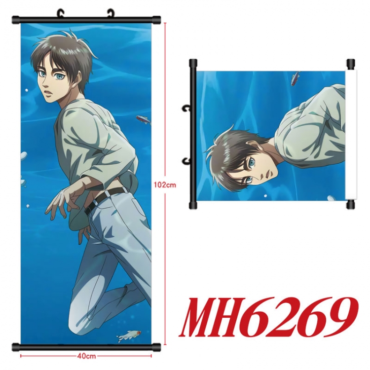 Shingeki no Kyojin Anime black Plastic rod Cloth painting Wall Scroll 40X102CM