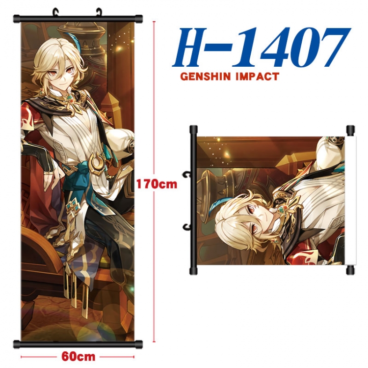 Genshin Impact Black plastic rod cloth hanging canvas painting Wall Scroll 60x170cm H-1407