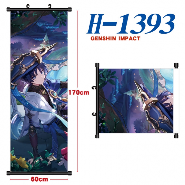 Genshin Impact Black plastic rod cloth hanging canvas painting Wall Scroll 60x170cm H-1393
