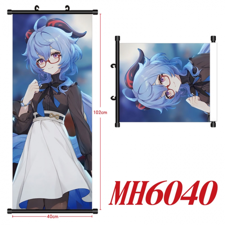 Genshin Impact Anime black Plastic rod Cloth painting Wall Scroll 40X102CM MH6040