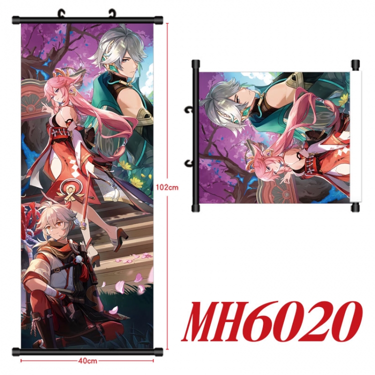 Genshin Impact Anime black Plastic rod Cloth painting Wall Scroll 40X102CM MH6020