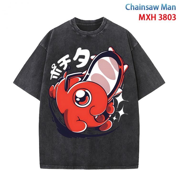 Chainsaw man Anime peripheral pure cotton washed and worn T-shirt from S to 4XL MXH-3803