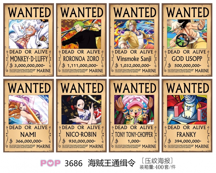 One Piece Embossed poster 8 pcs a set 42X29CM price for 5 sets