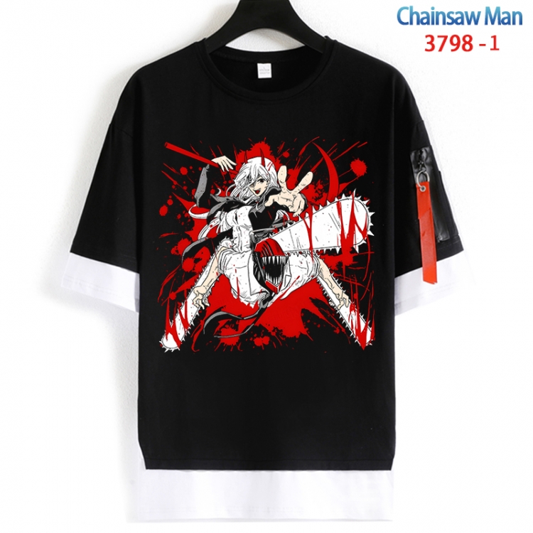 Chainsaw man Cotton Crew Neck Fake Two-Piece Short Sleeve T-Shirt from S to 4XL HM-3798