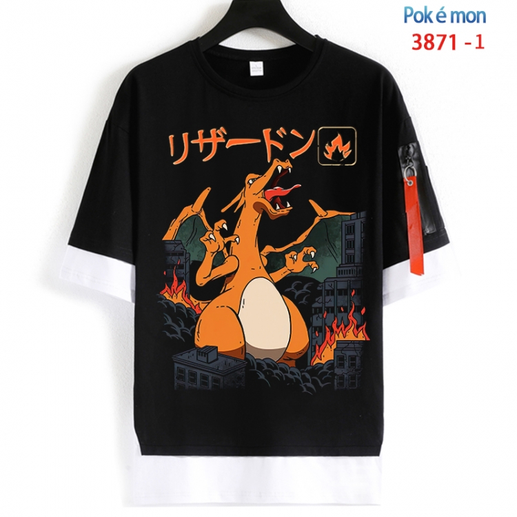 Pokemon Cotton Crew Neck Fake Two-Piece Short Sleeve T-Shirt from S to 4XL HM-3871