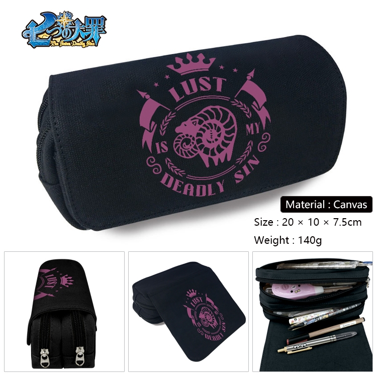 The Seven Deadly Sins Anime Multi-Function Double Zipper Canvas Cosmetic Bag Pen Case 20x10x7.5cm