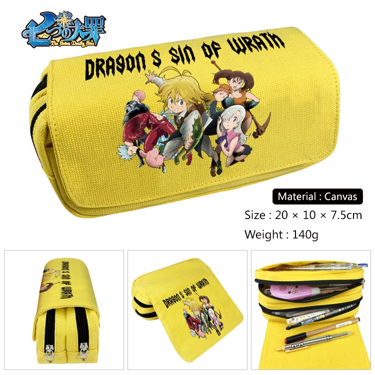 The Seven Deadly Sins Anime Multi-Function Double Zipper Canvas Cosmetic Bag Pen Case 20x10x7.5cm