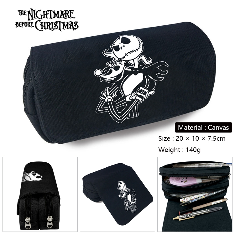 The Nightmare Before Christmas Anime Multi-Function Double Zipper Canvas Cosmetic Bag Pen Case 20x10x7.5cm