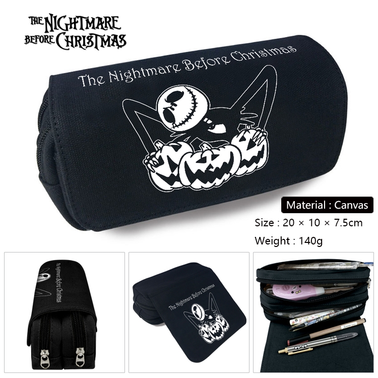 The Nightmare Before Christmas Anime Multi-Function Double Zipper Canvas Cosmetic Bag Pen Case 20x10x7.5cm