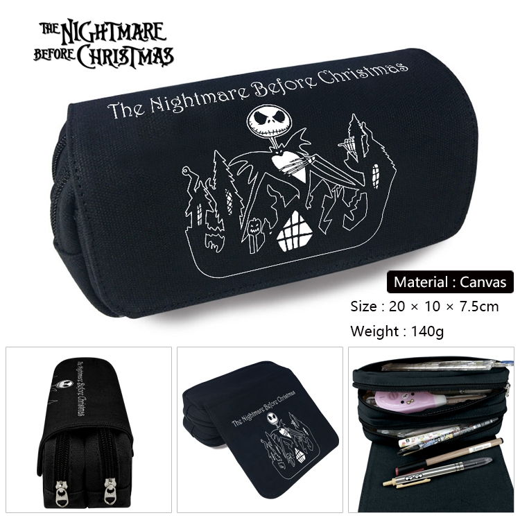 The Nightmare Before Christmas Anime Multi-Function Double Zipper Canvas Cosmetic Bag Pen Case 20x10x7.5cm