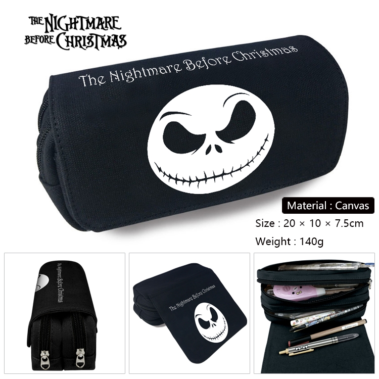The Nightmare Before Christmas Anime Multi-Function Double Zipper Canvas Cosmetic Bag Pen Case 20x10x7.5cm