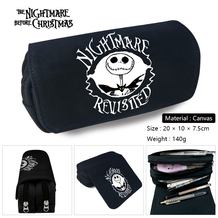 The Nightmare Before Christmas Anime Multi-Function Double Zipper Canvas Cosmetic Bag Pen Case 20x10x7.5cm