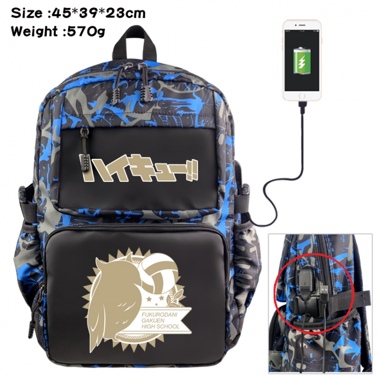 Haikyuu!! Anime waterproof nylon camouflage backpack School Bag 45X39X23CM