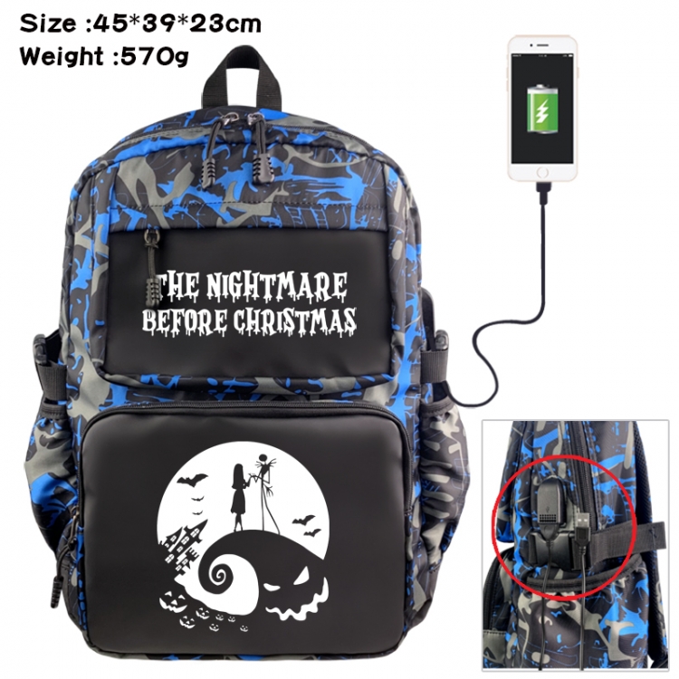 The Nightmare Before Christmas Anime waterproof nylon camouflage backpack School Bag 45X39X23CM