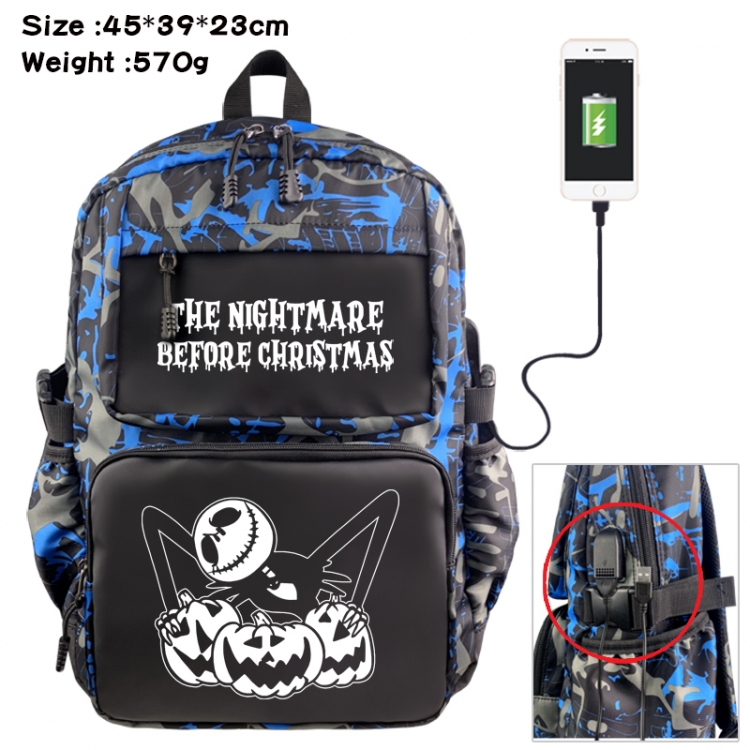 The Nightmare Before Christmas Anime waterproof nylon camouflage backpack School Bag 45X39X23CM