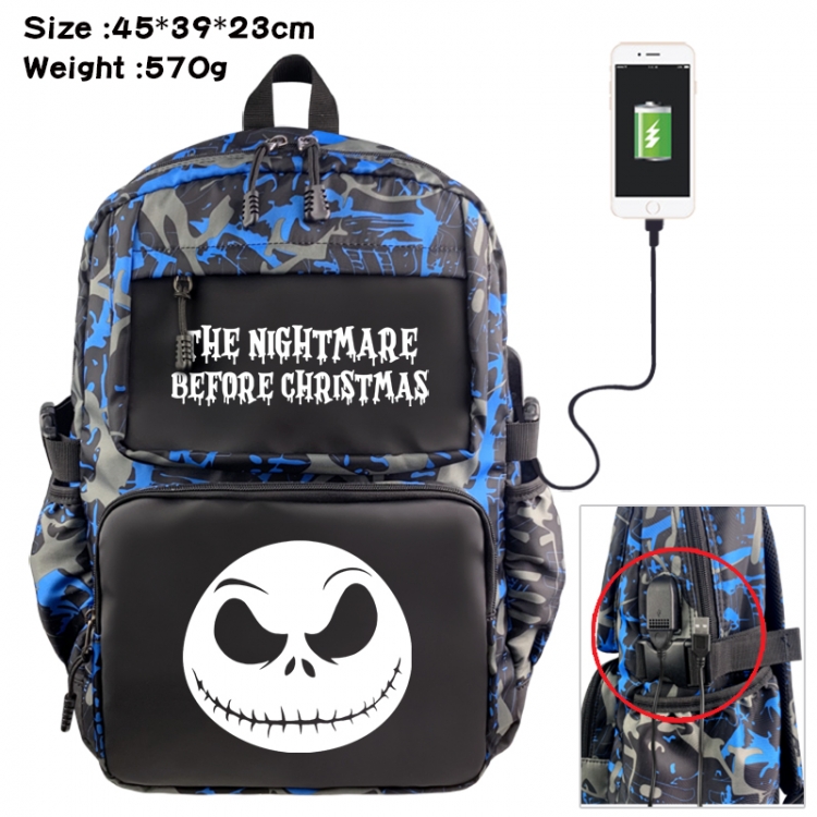 The Nightmare Before Christmas Anime waterproof nylon camouflage backpack School Bag 45X39X23CM