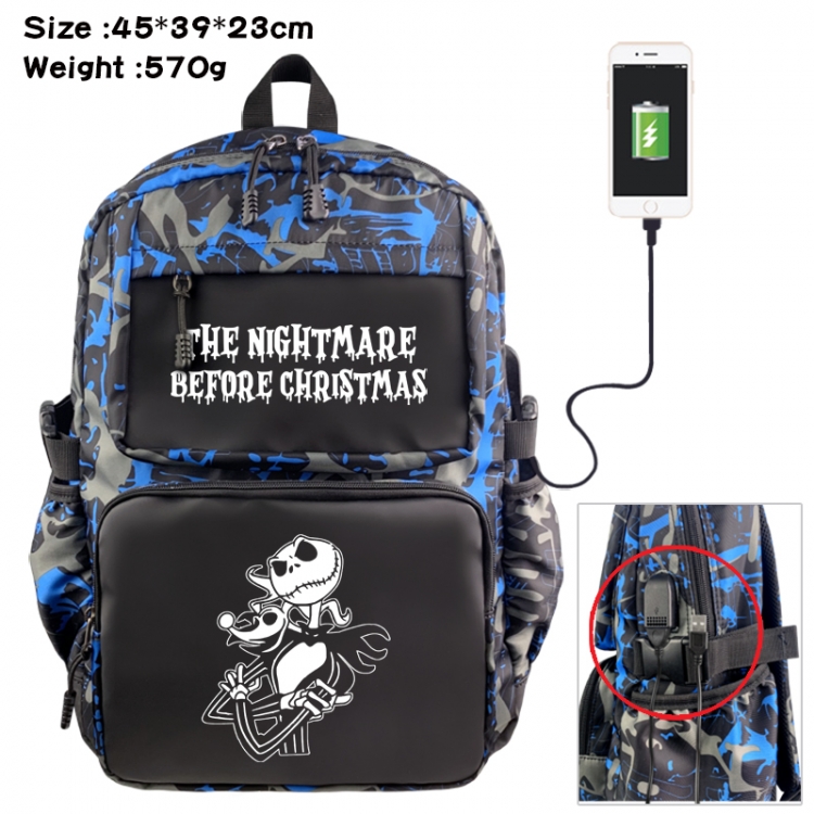 The Nightmare Before Christmas Anime waterproof nylon camouflage backpack School Bag 45X39X23CM