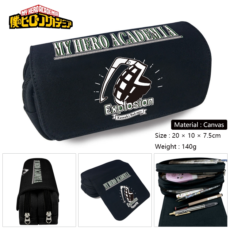 My Hero Academia Anime Multi-Function Double Zipper Canvas Cosmetic Bag Pen Case 20x10x7.5cm