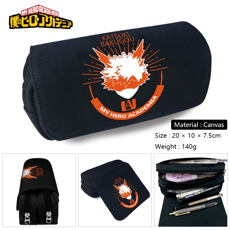 My Hero Academia Anime Multi-Function Double Zipper Canvas Cosmetic Bag Pen Case 20x10x7.5cm